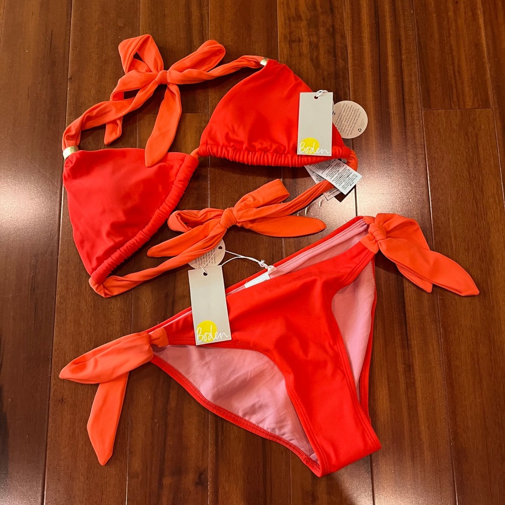 Boden Bikini Set Red Orange Triangle Halter‎ Side Tie Bottom Swim New Size 6